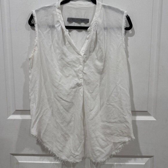 Women’s Raquel Allegra‎ White Blouse Top Size 0 Sleeveless Distressed Hem - Picture 1 of 8